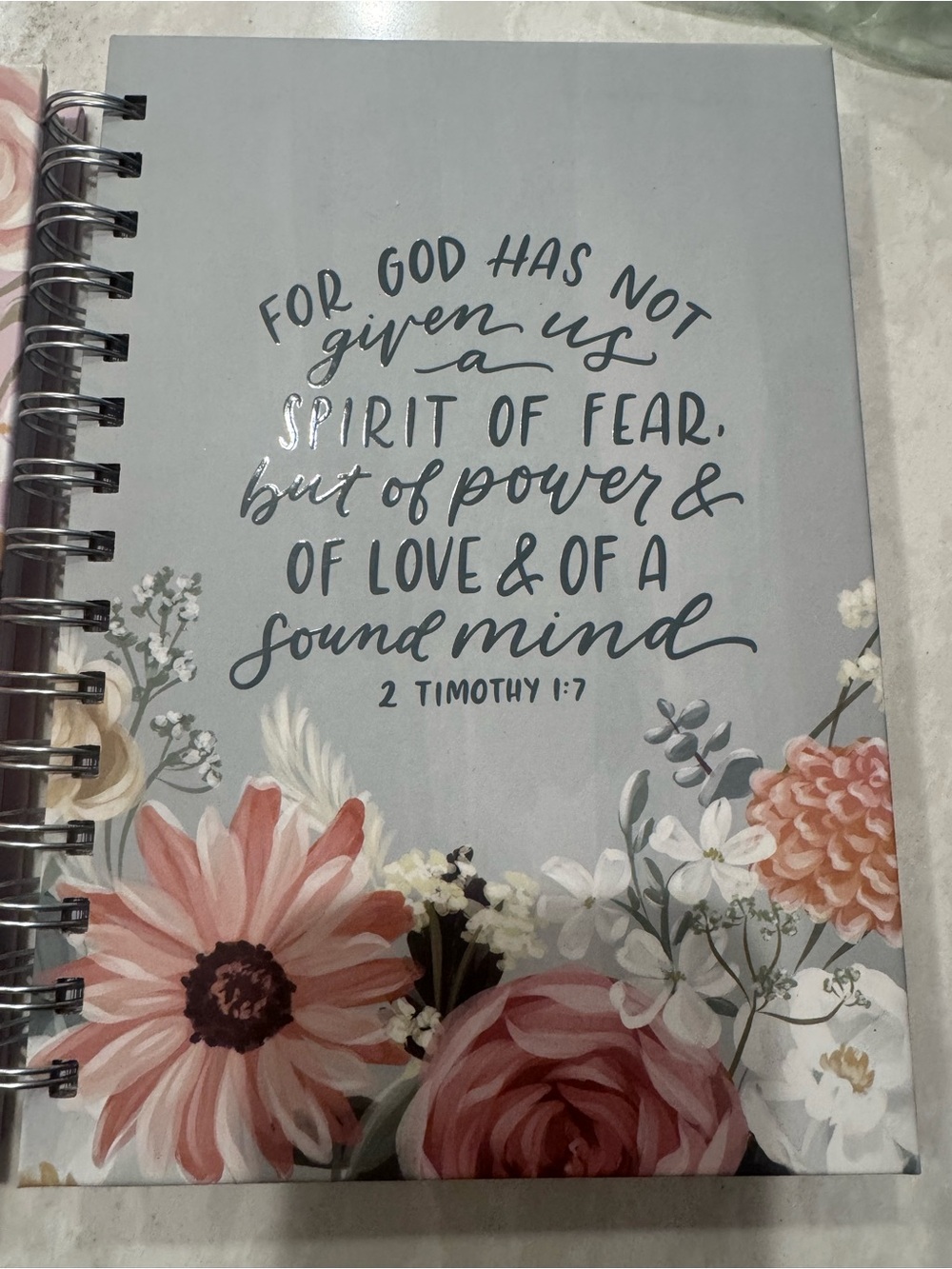 Faith Verse Floral Spiral Notebook - Gray